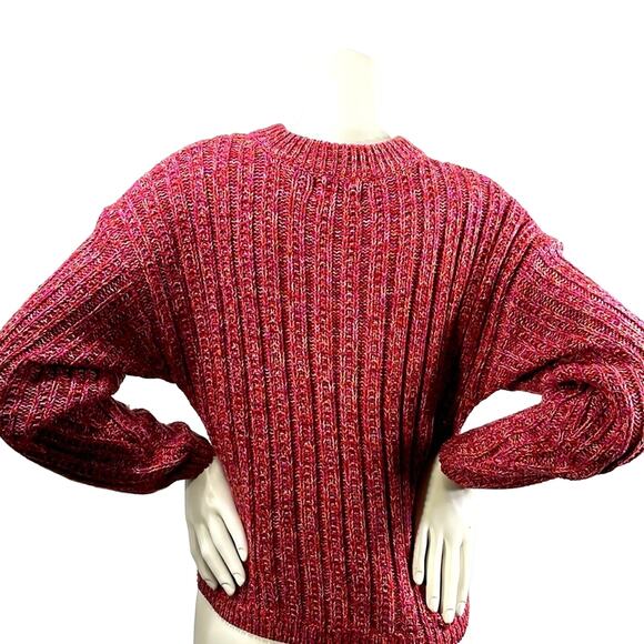 Chunky Cable Knit Pinks Reds Speckled Oversized Comfy Crew Neck Sweater Size XS - Picture 5 of 12